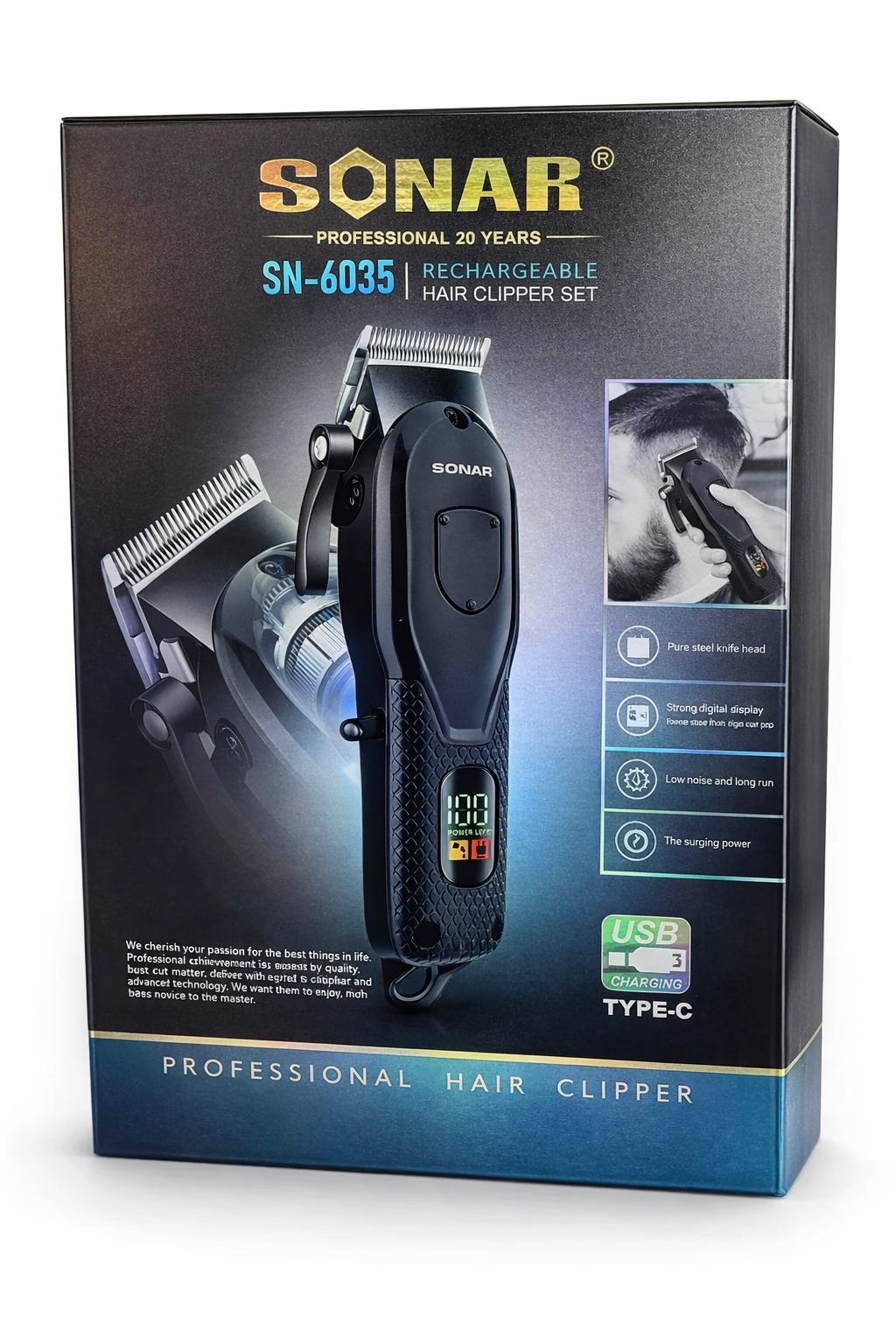 Máquina Cortadora de Cabello SONAR | Kit Profesional Recargable para Corte y Perfilado